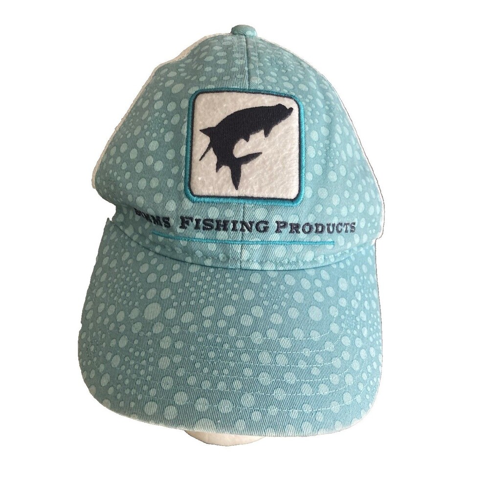 Simms Fishing Hat White Mesh Blue Trucker Snapback Fish Logo Cap OSFM